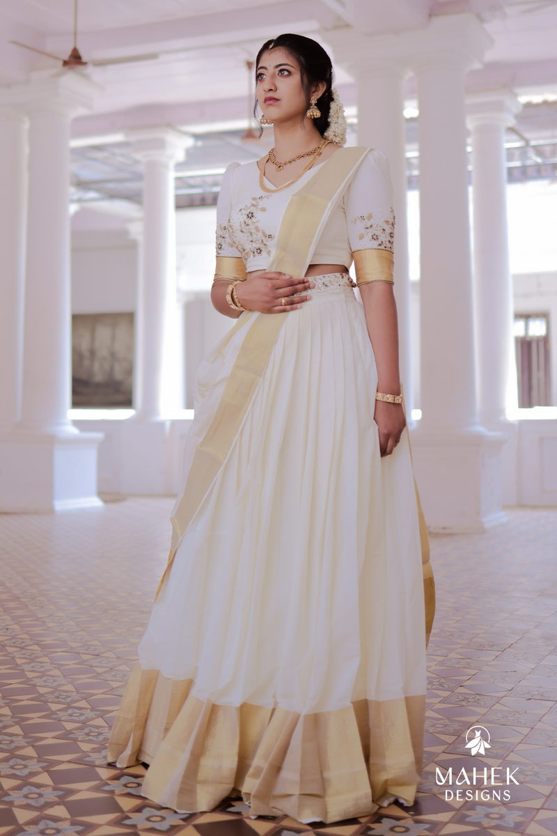 Traditional Kerala Kasavu Lehenga Mahek Designs