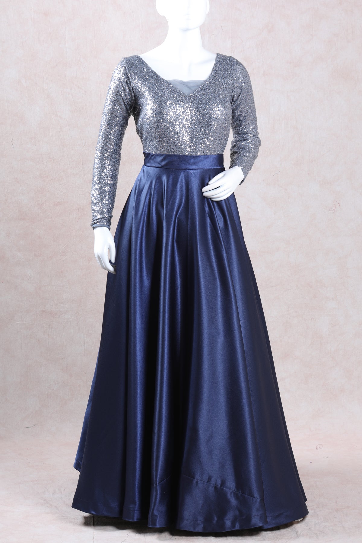 Silver with Navy Blue Gown | Mahek Designs Silver with Navy Blue Gown | Mahek Designs