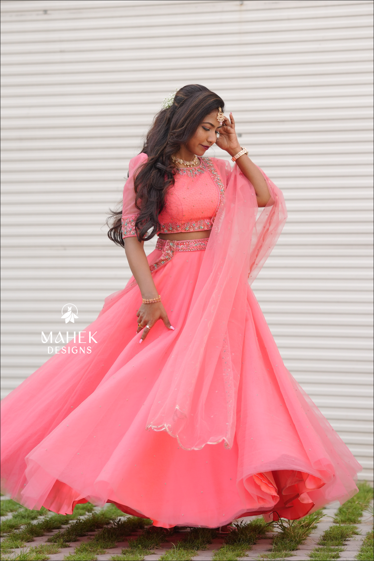 Buy Neha Khullar Pink Net Woven Pattern Flared Lehenga Set Online | Aza  Fashions