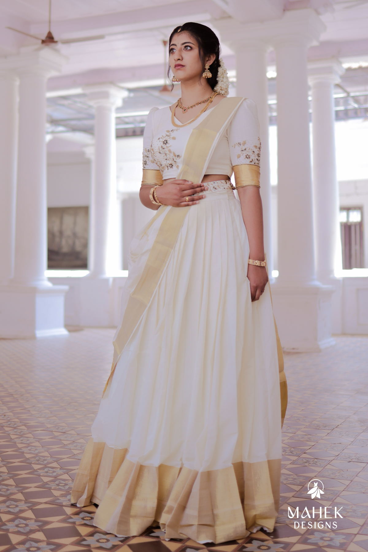 Traditional Kerala Kasavu Lehenga | Mahek Designs Traditional Kerala Kasavu Lehenga | Mahek Designs