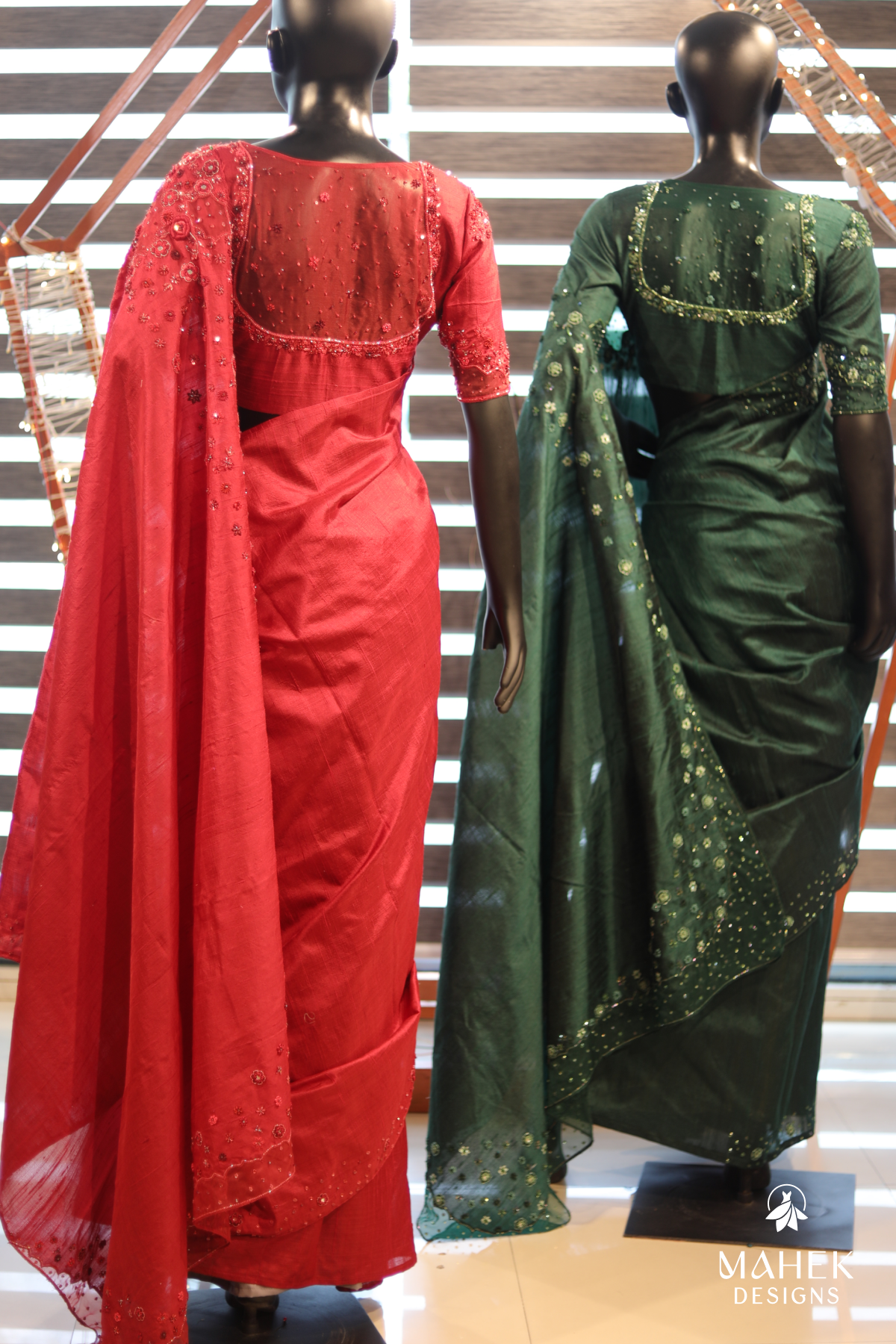 Red and green Saree