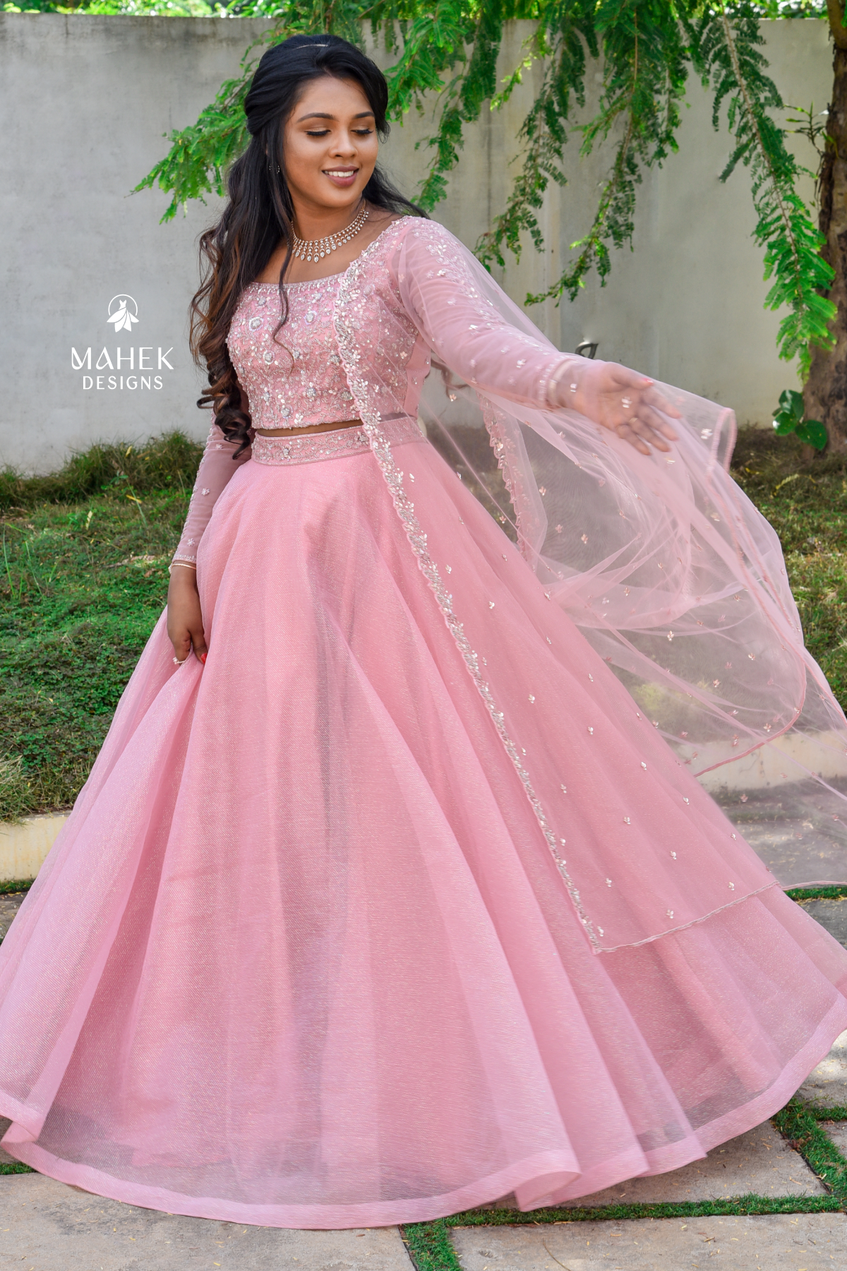 Baby Pink Net Lehenga Mahek Designs