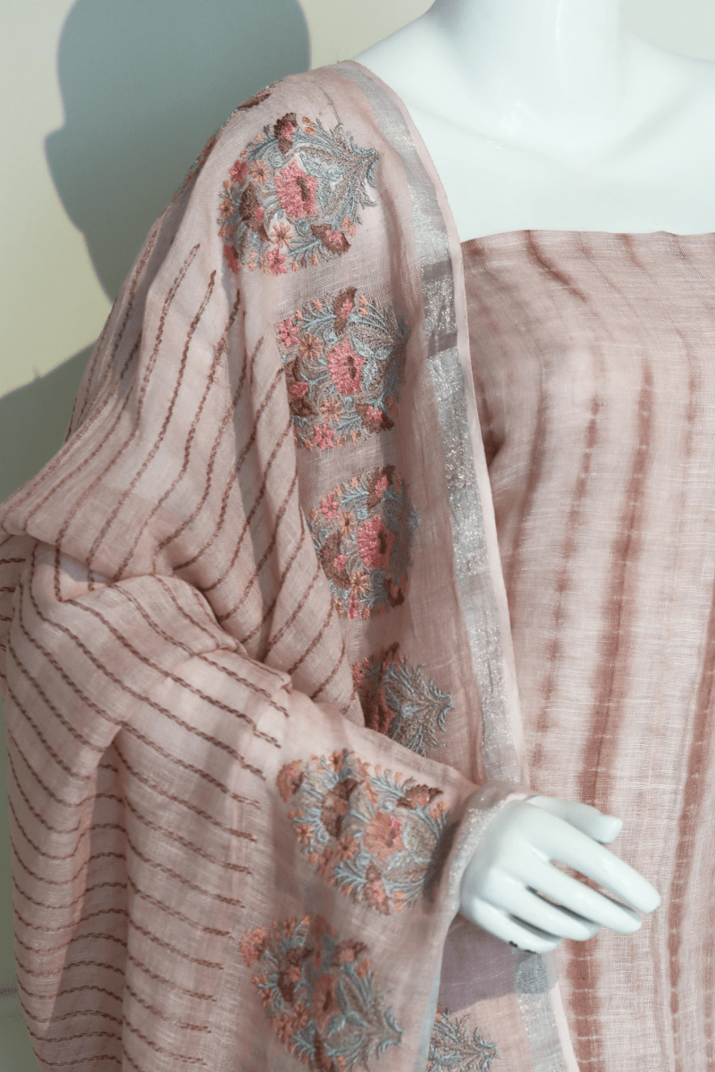 Nude Pink Linen Unstitched Salwar Set