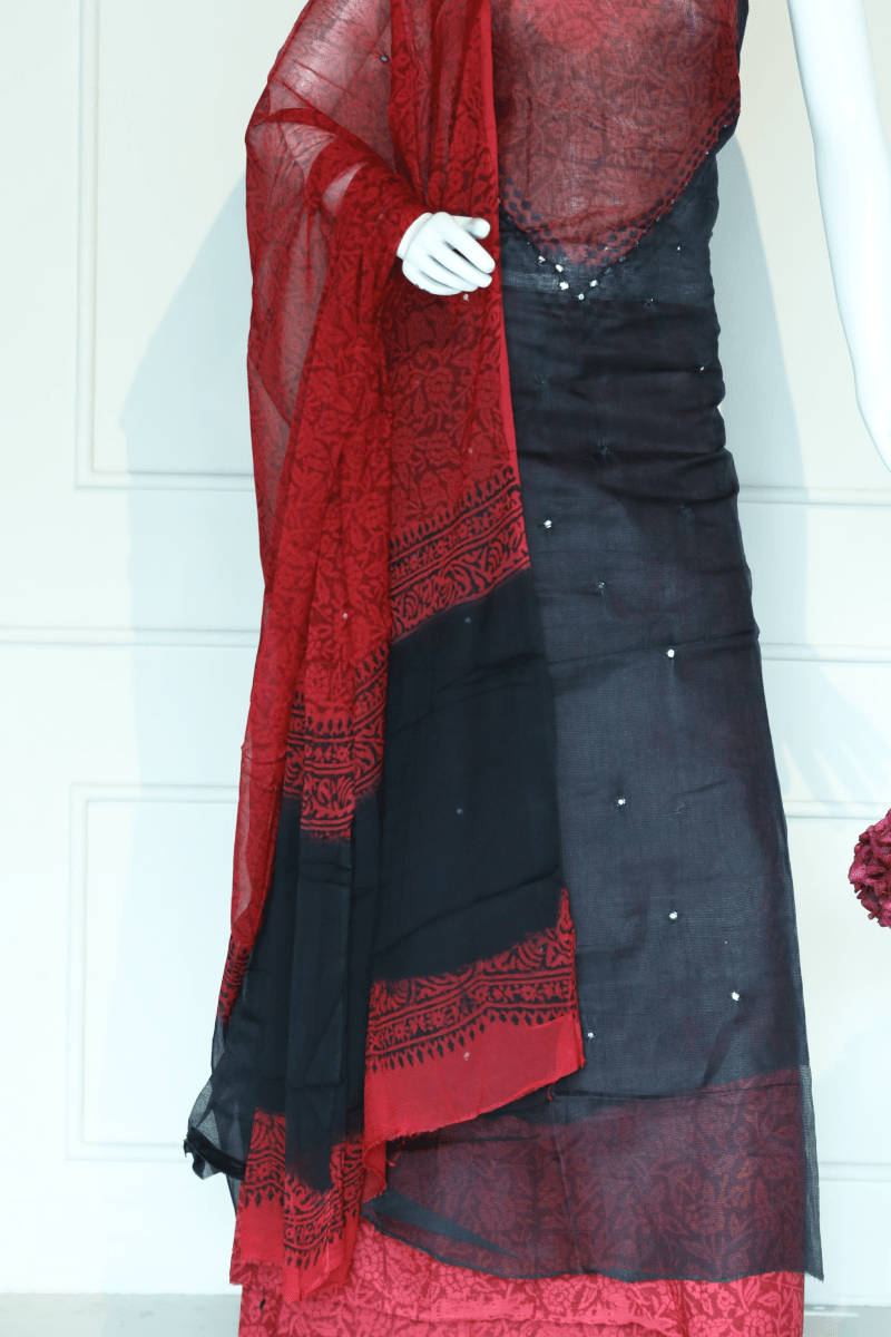 Black and Red Unstitched Salwar Set