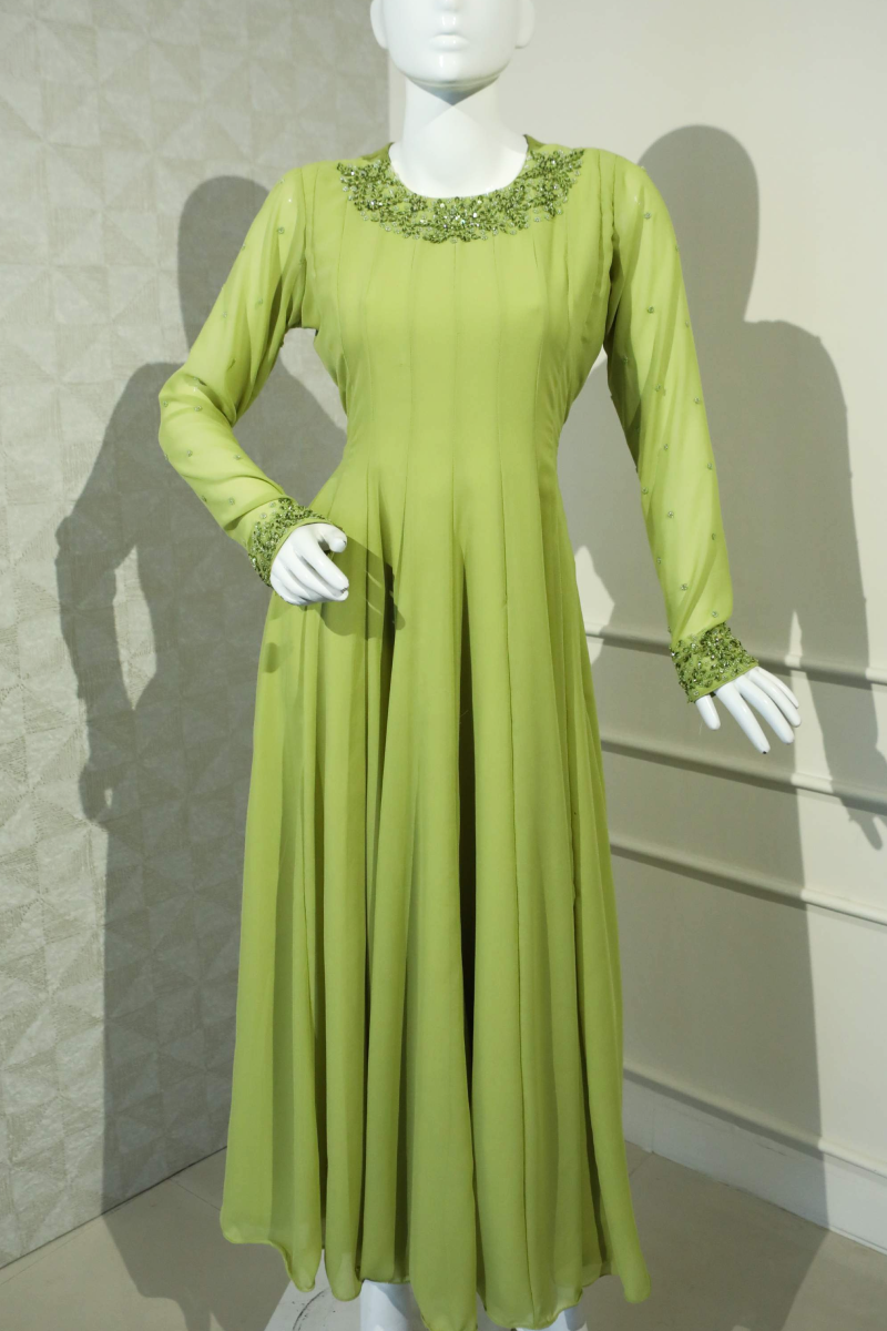 Lime green anarkali with full sleeve
