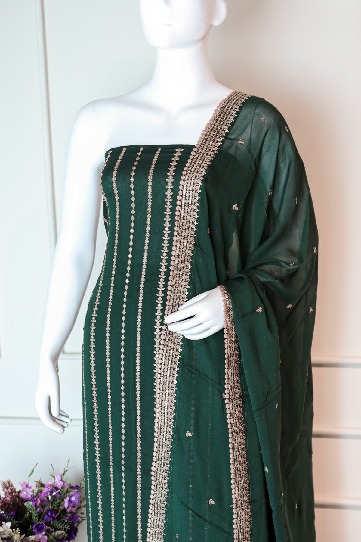 Forest Green Color Georgette Unstitched Salwar Set