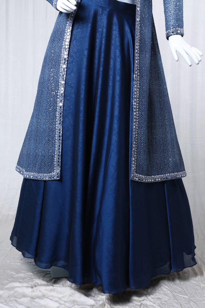 Dark and light blue Crop top and skirt with shrug