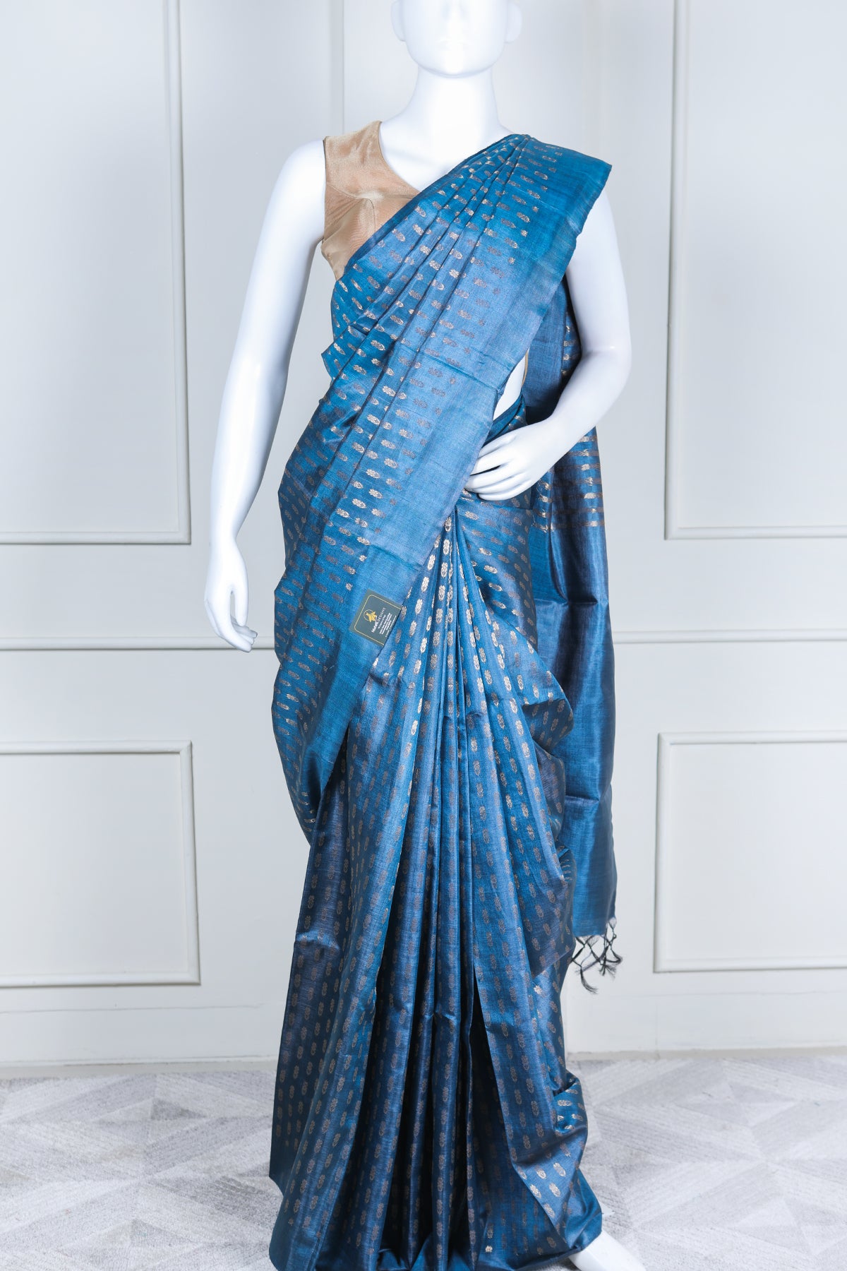 Peacock Blue Tussar Silk Saree