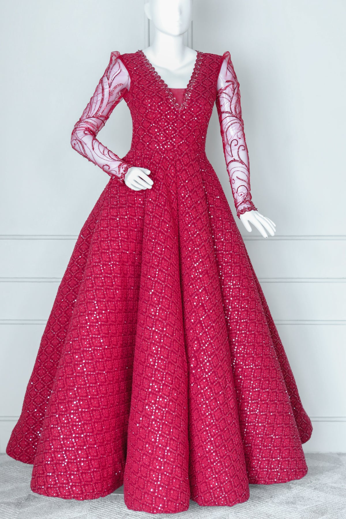 Red Panel Ball Gown