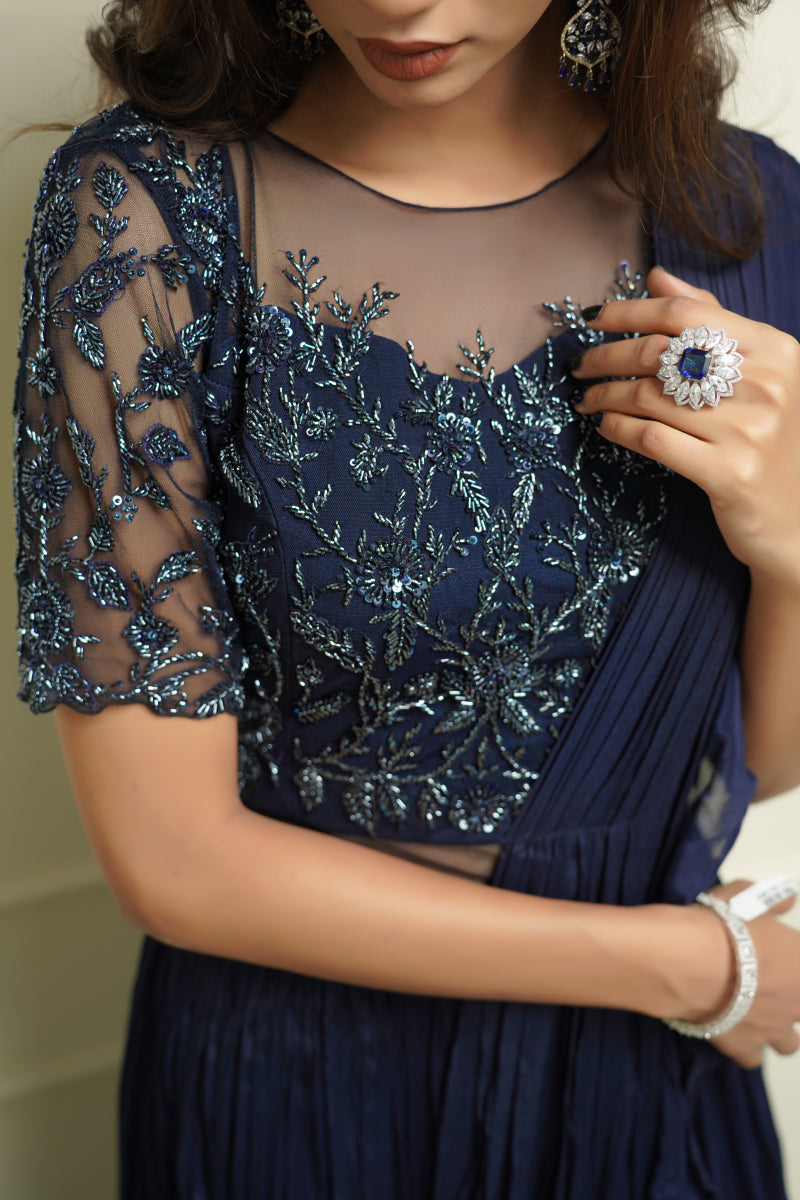 Navy Blue Draping Gown
