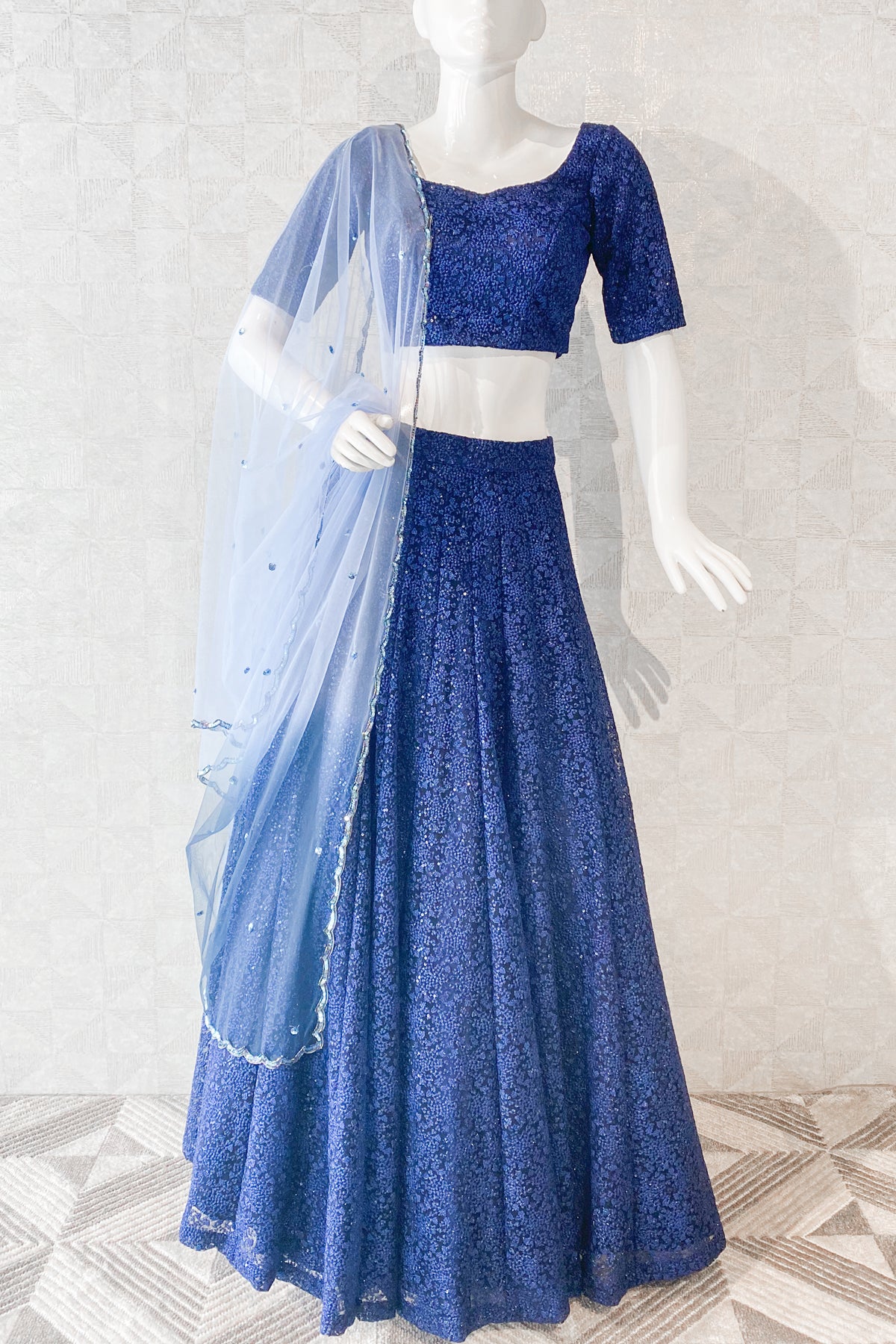Navy Blue and ombre dyed dupatta Lehenga